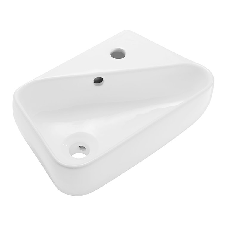 White Ceramic Wall-Mount Sink with Left Side Faucet