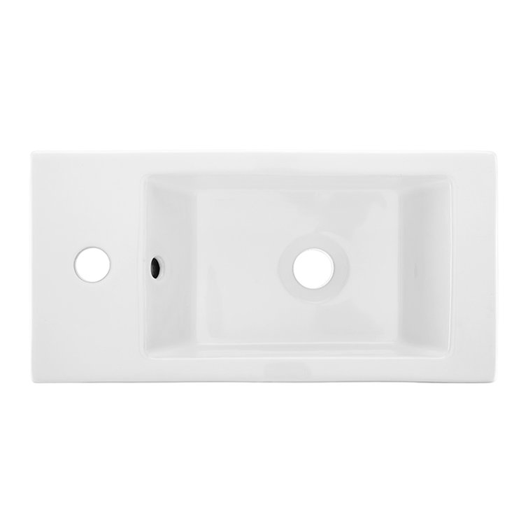 Glossy White Rectangular Ceramic Wall-Mount Sink with Left Faucet