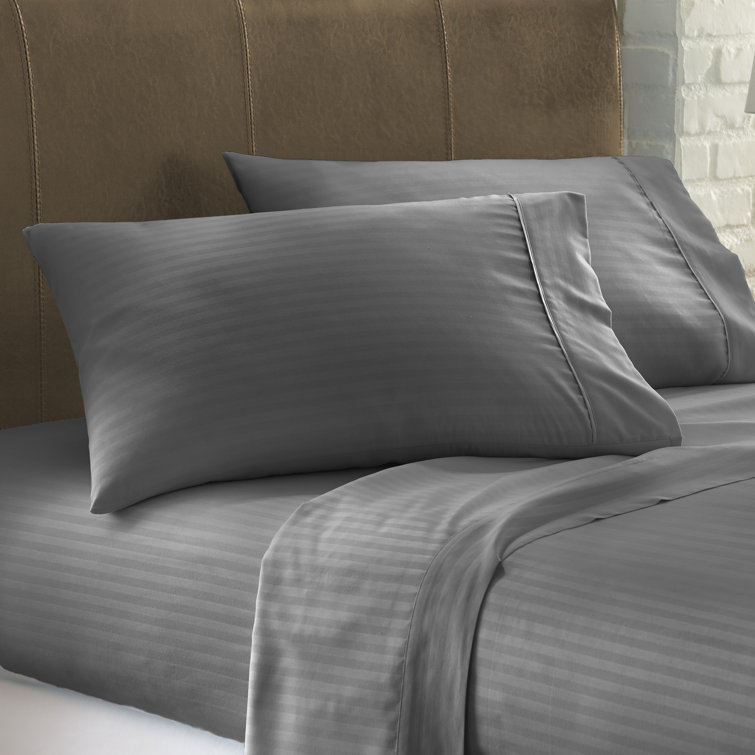Gray Twin Striped Cotton Microfiber Kids Sheet Set
