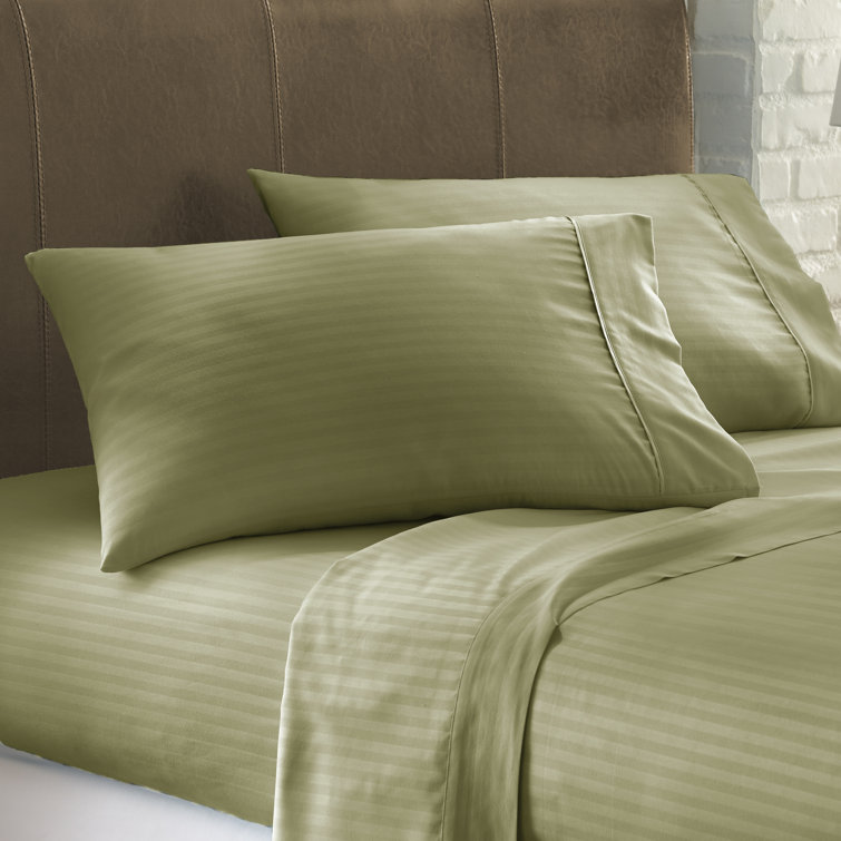 Sage Green Striped Queen Cotton Microfiber Sheet Set