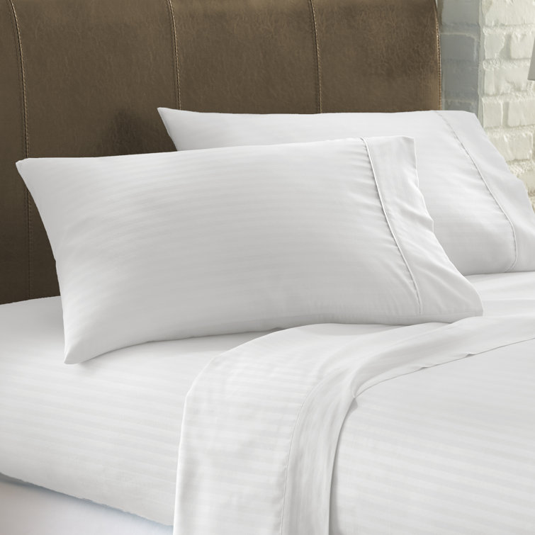 California King White Striped Microfiber 4-Piece Bed Sheet Set