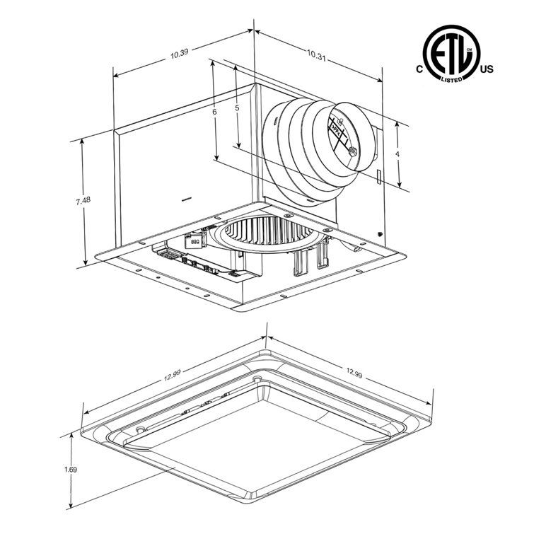 White Energy Star Humidity Sensing Bathroom Ceiling Fan