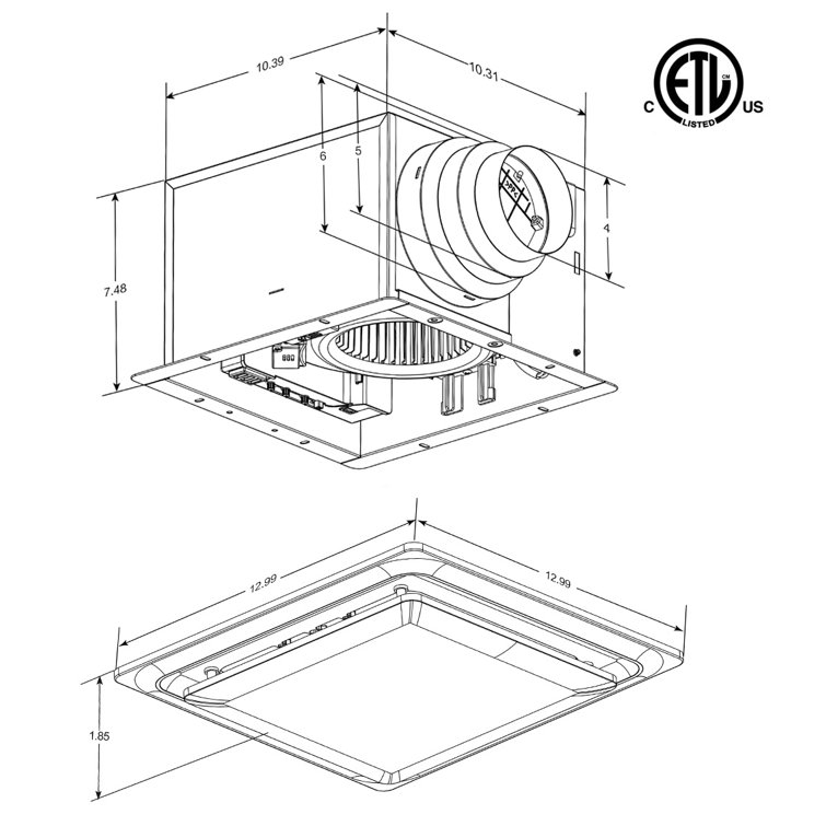 White Adjustable Speed Ceiling Mount Bathroom Fan with LED Light
