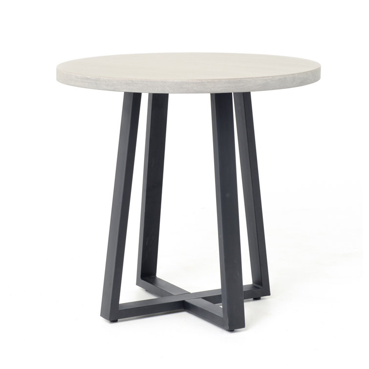 Gray and Black Round Lavastone Dining Table with Iron Base