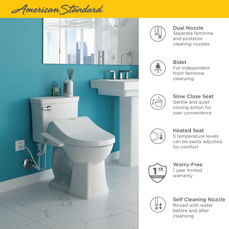 White Elongated Bidet Toilet Seat with Side Panel