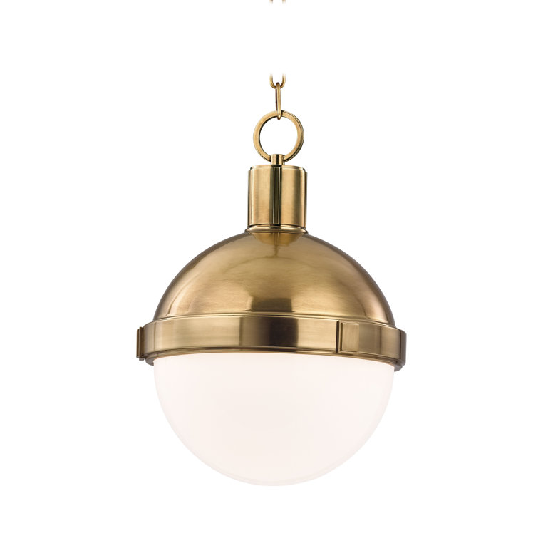 Elegant Aged Brass Globe Pendant Light with White-Clear Glass Shade