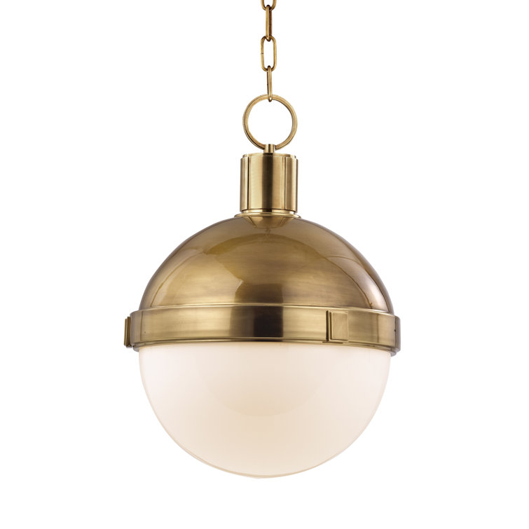 Elegant Aged Brass Globe Pendant Light with White-Clear Glass Shade