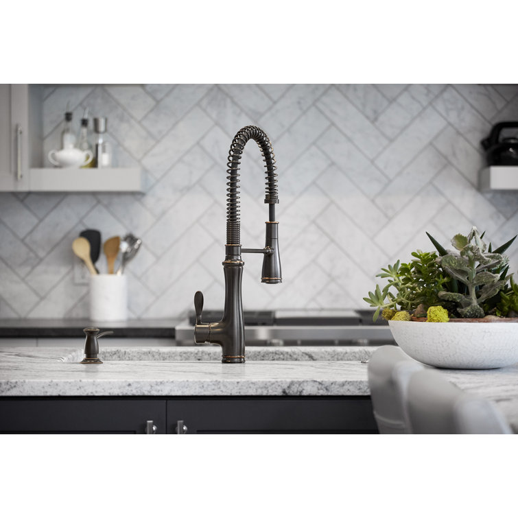 Oil-Rubbed Bronze High-Arch Kitchen Faucet with Pull-Down Spray