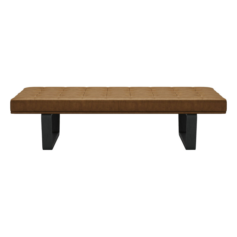 Charlton 66'' Walnut Legs Aged Caramel Leather Bench