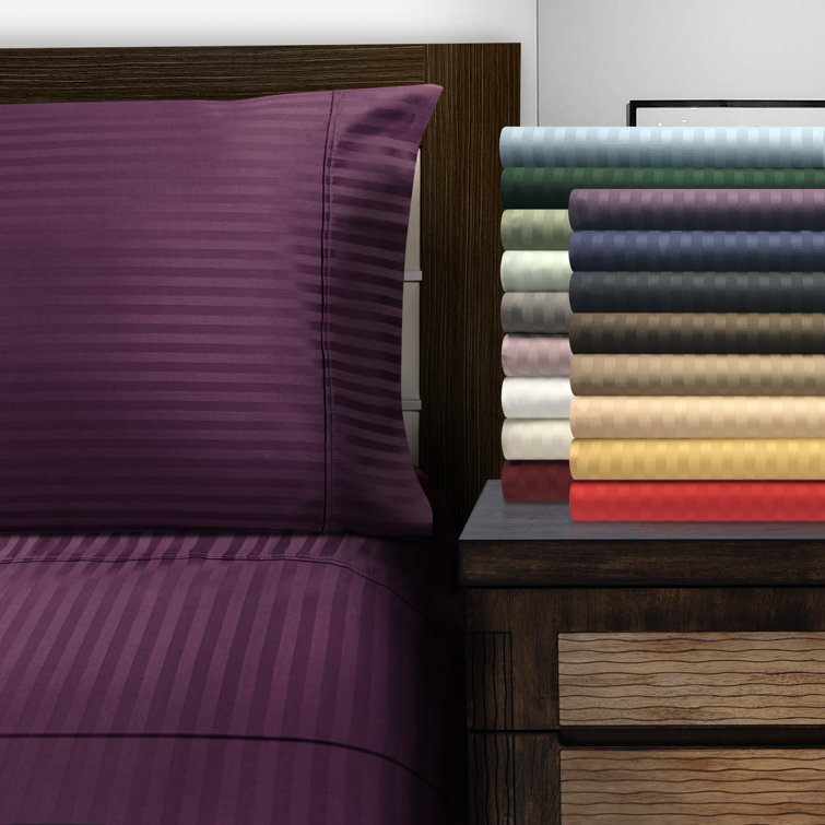 Gray King Size Cotton Pillowcase Set with Stripe Pattern