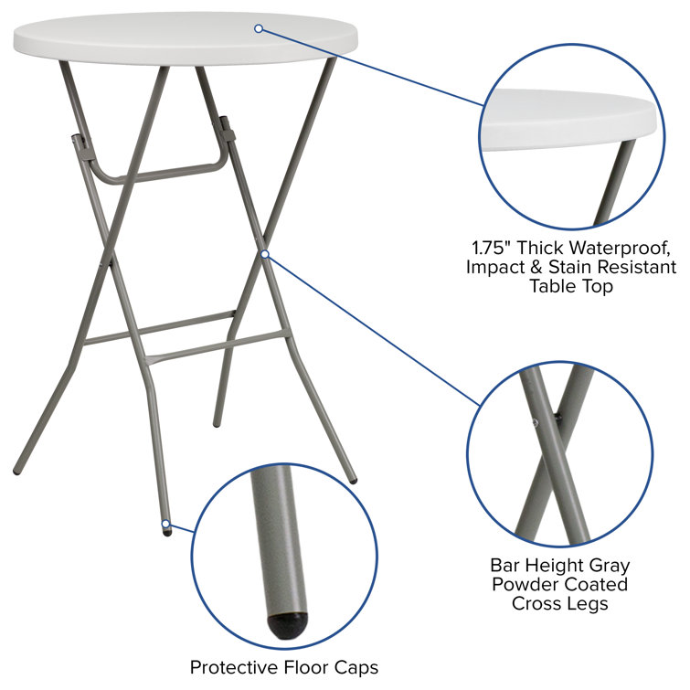 Elegant 31.5" Round Bar Height Folding Table in Granite White and Gray
