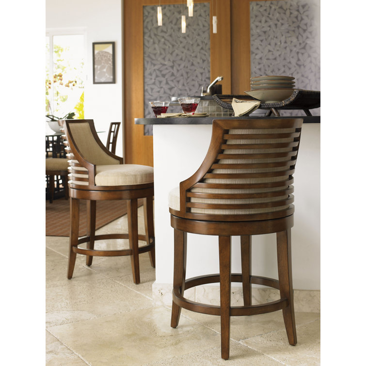 Transitional Woven Cream Leather Swivel Counter Stool