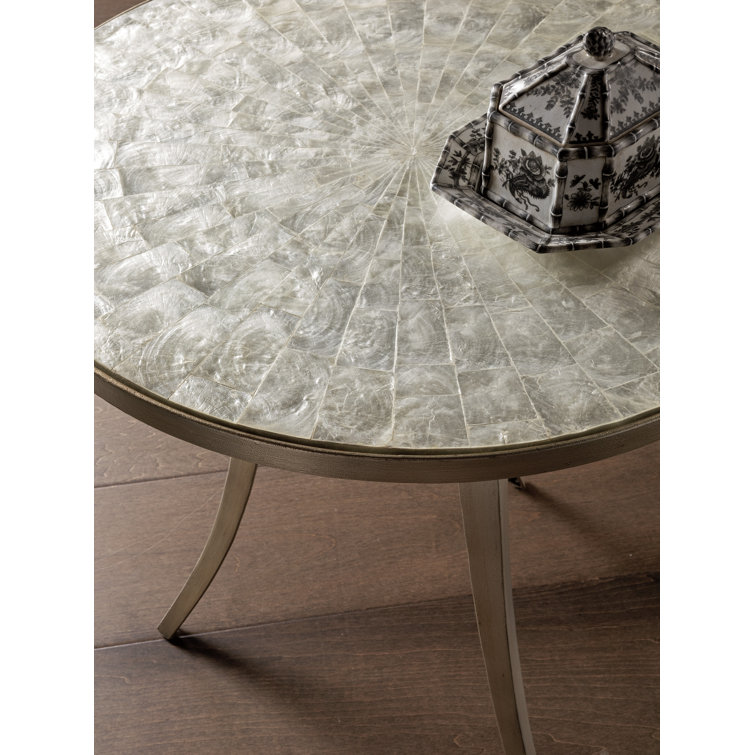 Transitional Capiz Shell 26" Round End Table in Champagne Silver