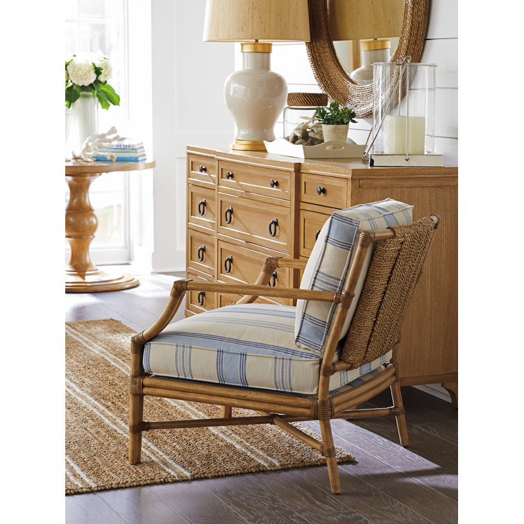 Laguna Sands Blue & Beige Striped Rattan Accent Chair