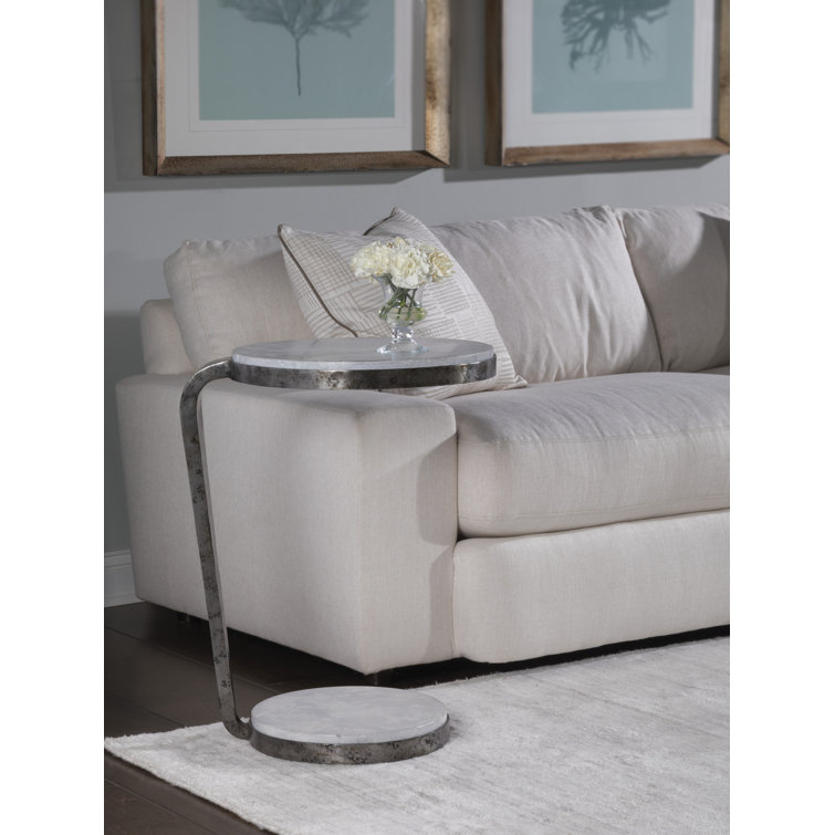 Transitional 16'' Round Gray Stone and Metal Spot Table