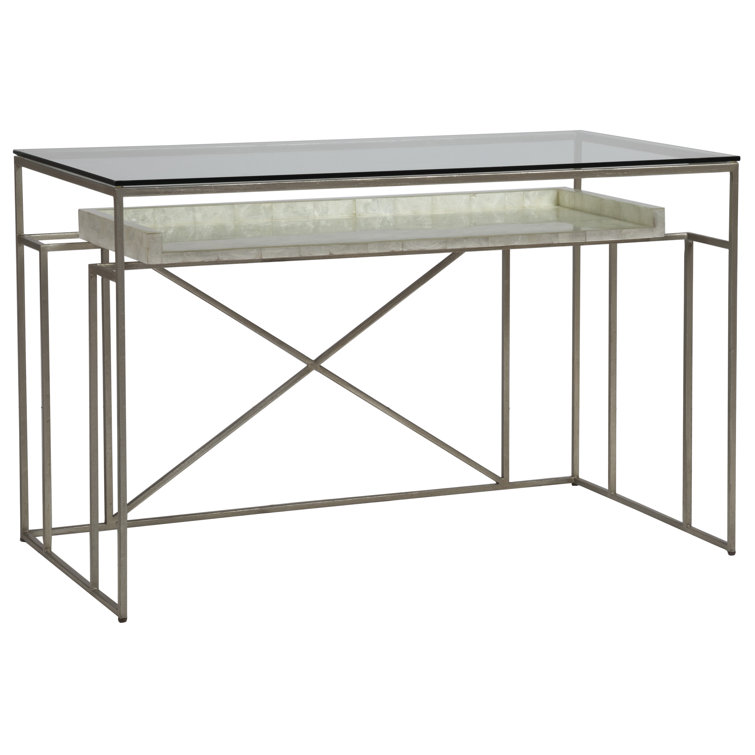 48'' Silver and White Glass Writing Desk