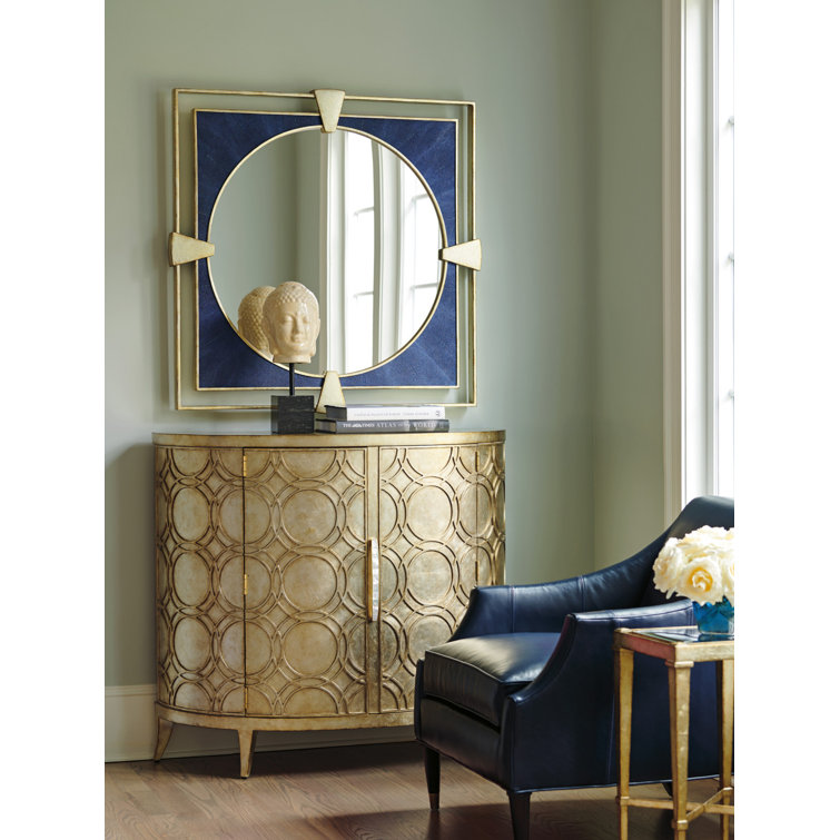 Navy Blue Leather Armchair with Gold Accents