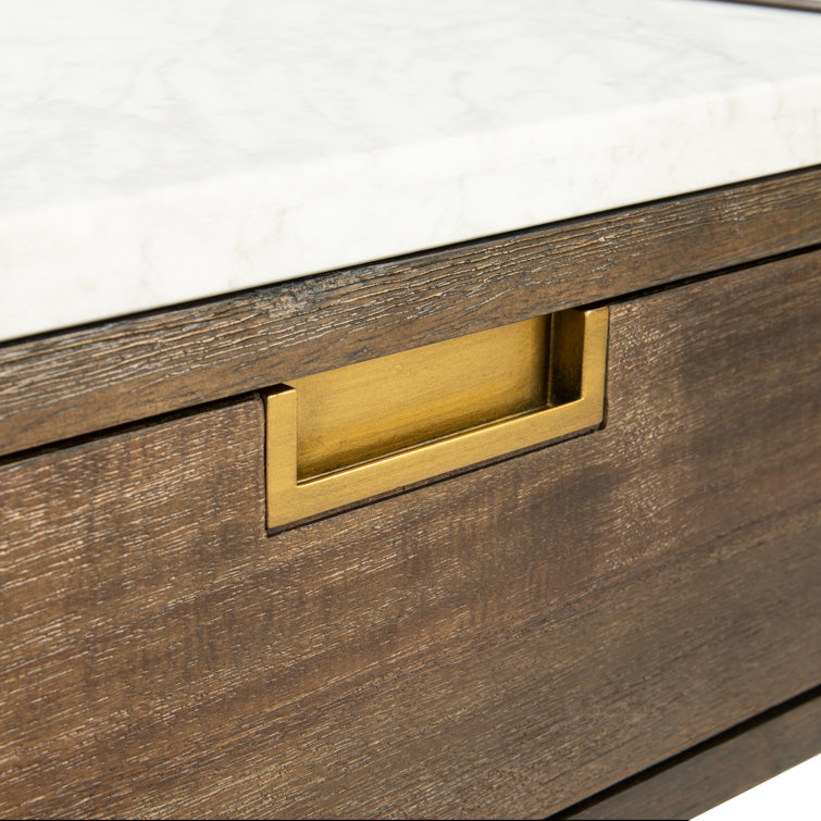 Transitional Dark Chocolate 1-Drawer Nightstand with White Marble Top