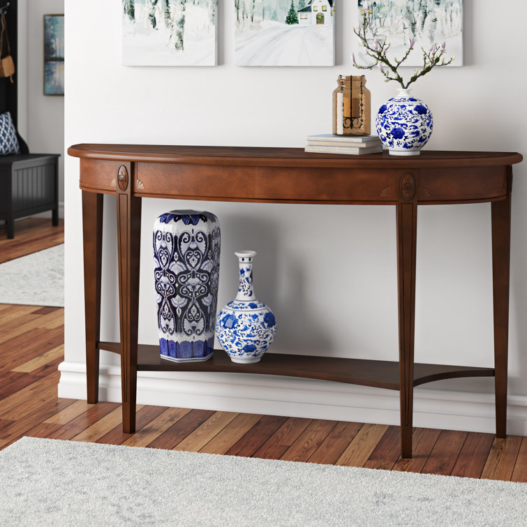 Nutmeg Demilune Wood Console Table with Storage