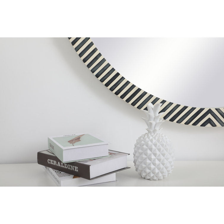 Simone Black and White Wood Round Wall Mirror