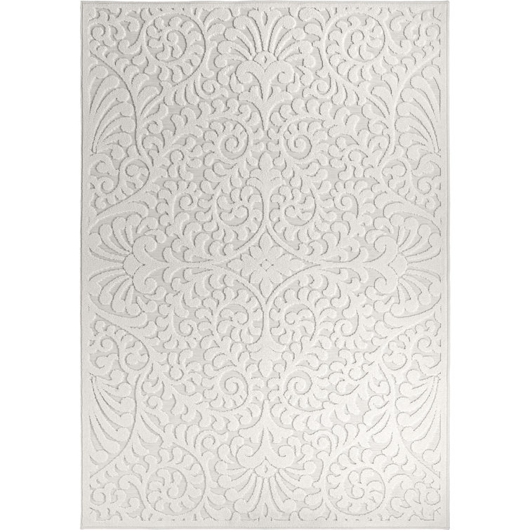 Natural Floral Rectangular Synthetic Indoor/Outdoor Rug