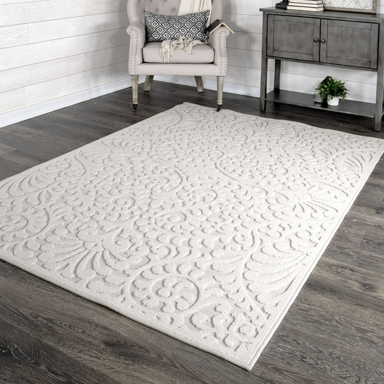 Natural Floral Rectangular Synthetic Indoor/Outdoor Rug