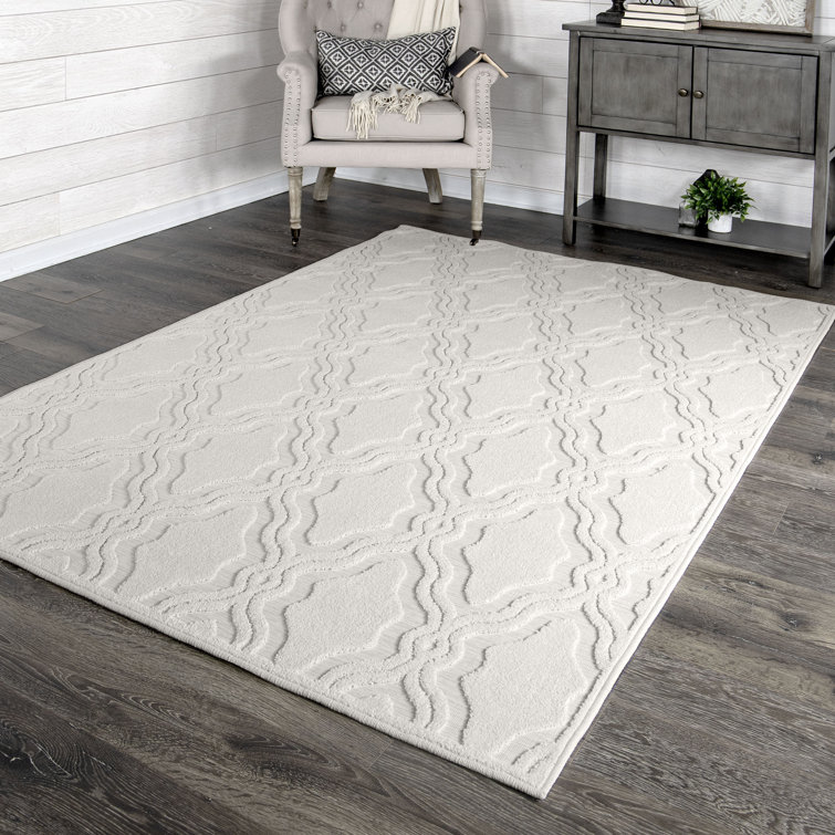 Natural Gray Trellis Synthetic Stain-Resistant Area Rug 9' x 13'
