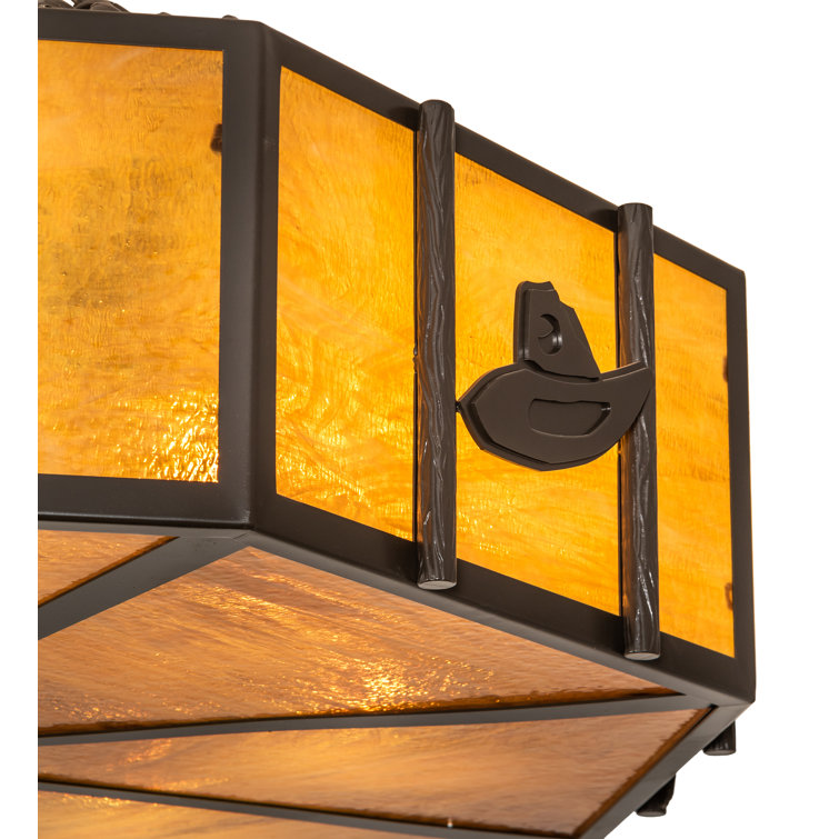 Rustic 8-Light Globe Chandelier with Honey Art Glass Panels