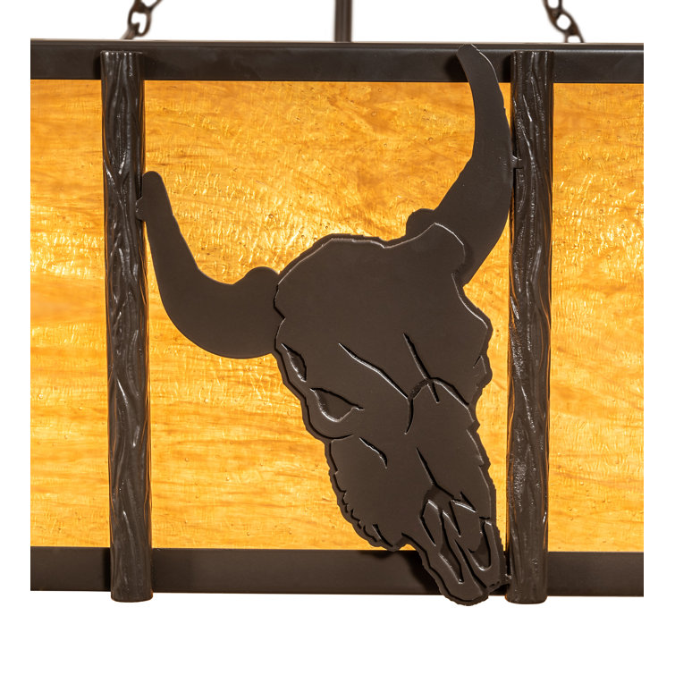 Rustic 8-Light Globe Chandelier with Honey Art Glass Panels