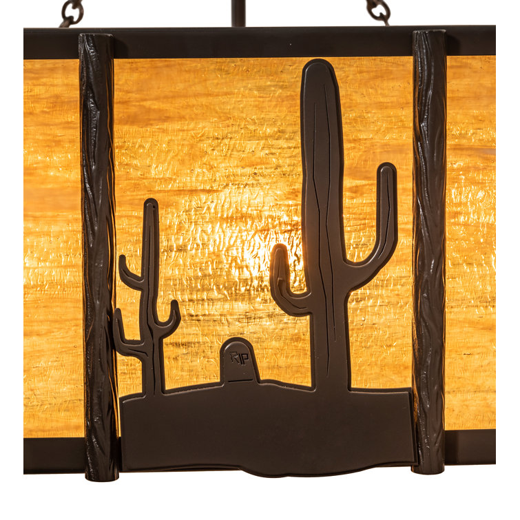 Rustic 8-Light Globe Chandelier with Honey Art Glass Panels