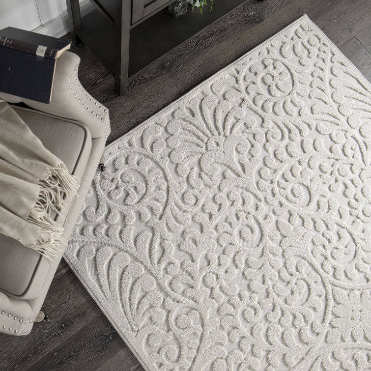 Natural Floral Rectangular Synthetic Indoor/Outdoor Rug
