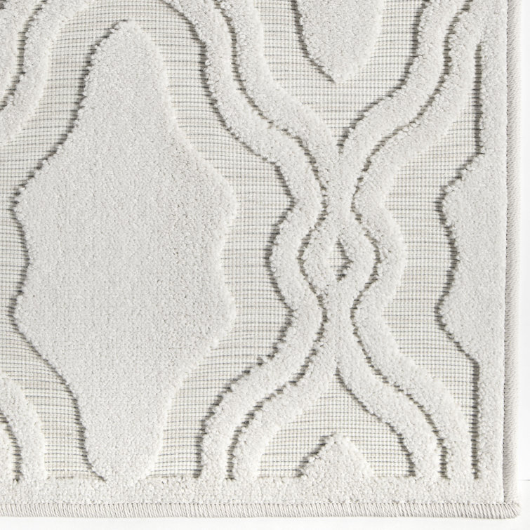 Natural Gray Trellis Synthetic Stain-Resistant Area Rug 9' x 13'