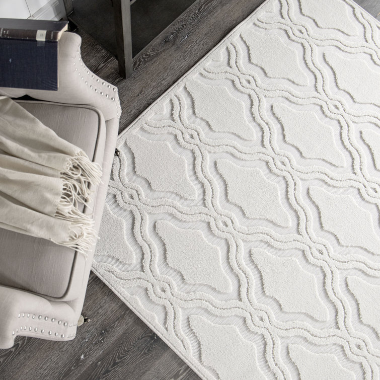 Natural Gray Trellis Synthetic Stain-Resistant Area Rug 9' x 13'
