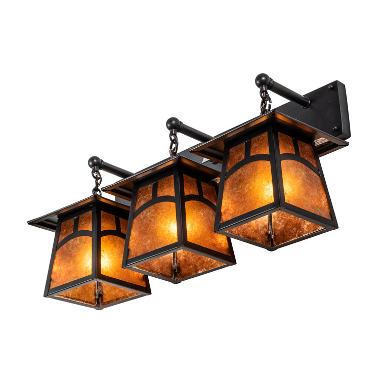 Craftsman Brown 26" Solid Brass Amber Mica 3-Light Vanity Fixture