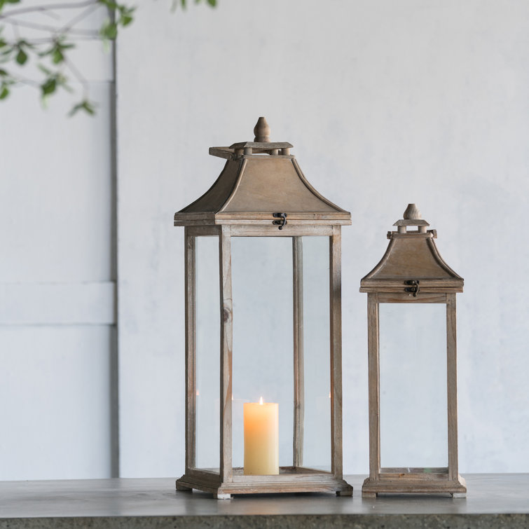 Tall Whitewood Hanging Garden Candle Lanterns, Set of 2