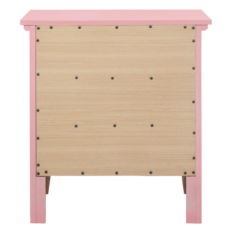 Transitional Pink 3-Drawer Nightstand with Nickel Accents