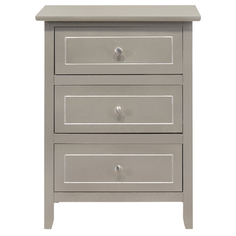 Silver Champagne 3-Drawer Nightstand with Nickel Hardware