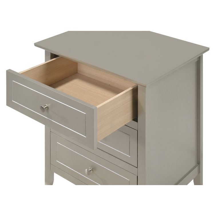 Silver Champagne 3-Drawer Nightstand with Nickel Hardware
