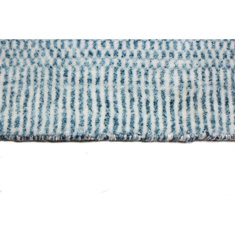 Aqua Geometric Handmade Wool-Viscose Blend Rug 3'6" x 5'6"