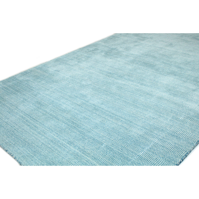 Aqua Geometric Handmade Wool-Viscose Blend Rug 3'6" x 5'6"
