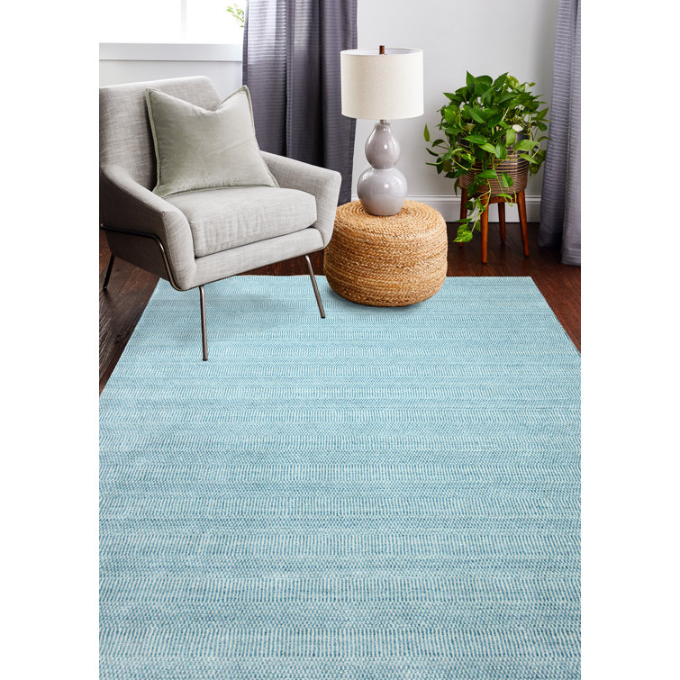 Aqua Geometric Handmade Wool-Viscose Blend Rug 3'6" x 5'6"