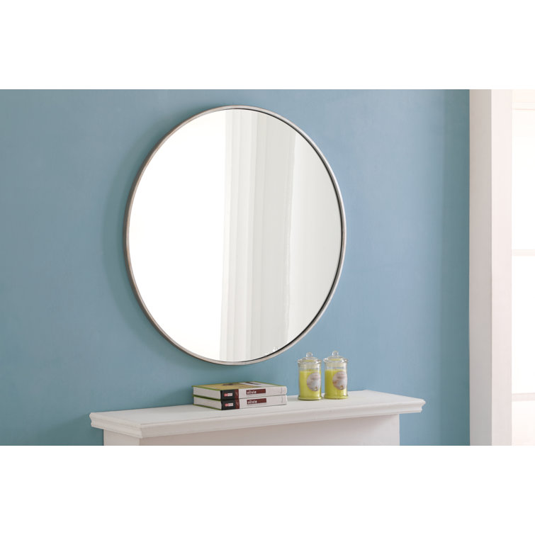 Silver Round Metal Frame Wall Mirror 32"