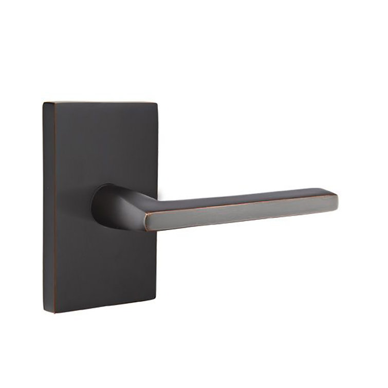 Flat Black Solid Interior Door Lever with Rectangle Rosette
