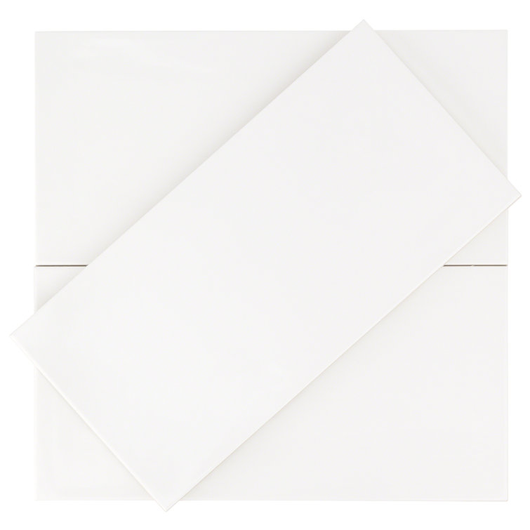 Antigua White Polished Ceramic Subway Wall Tile, 5" x 10"