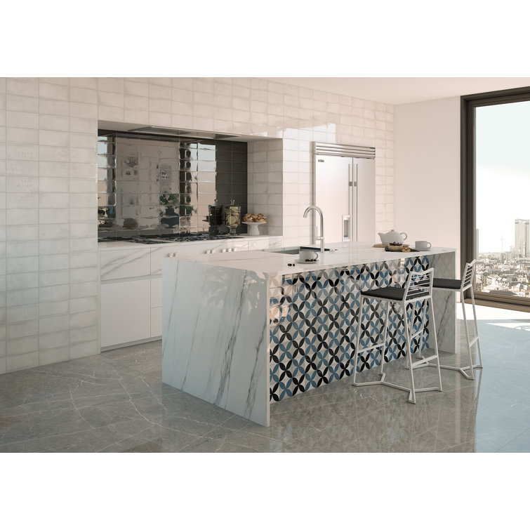 Antigua White Polished Ceramic Subway Wall Tile, 5" x 10"