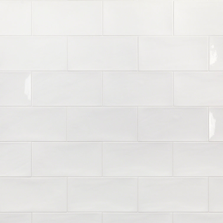 Antigua White Polished Ceramic Subway Wall Tile, 5" x 10"