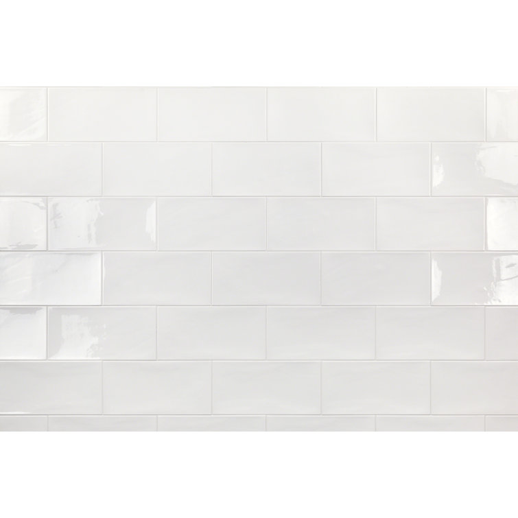 Antigua White Polished Ceramic Subway Wall Tile, 5" x 10"