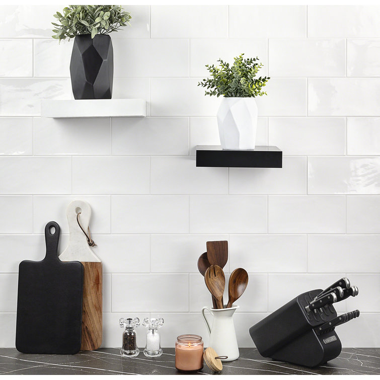 Antigua White Polished Ceramic Subway Wall Tile, 5" x 10"