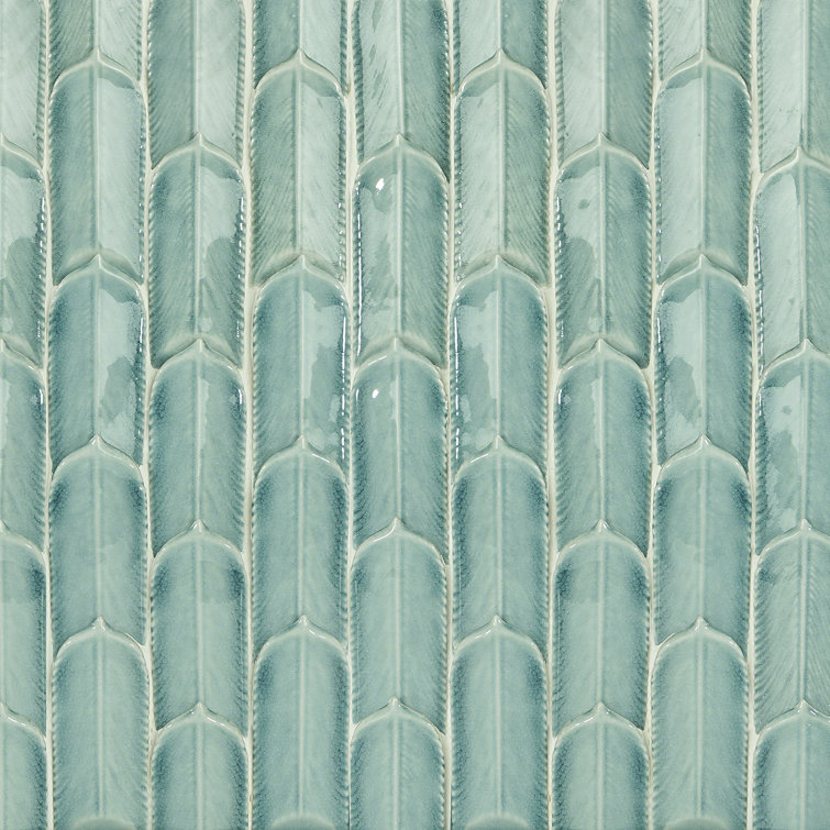 Sky Blue Feather Pattern Ceramic Mosaic Tile