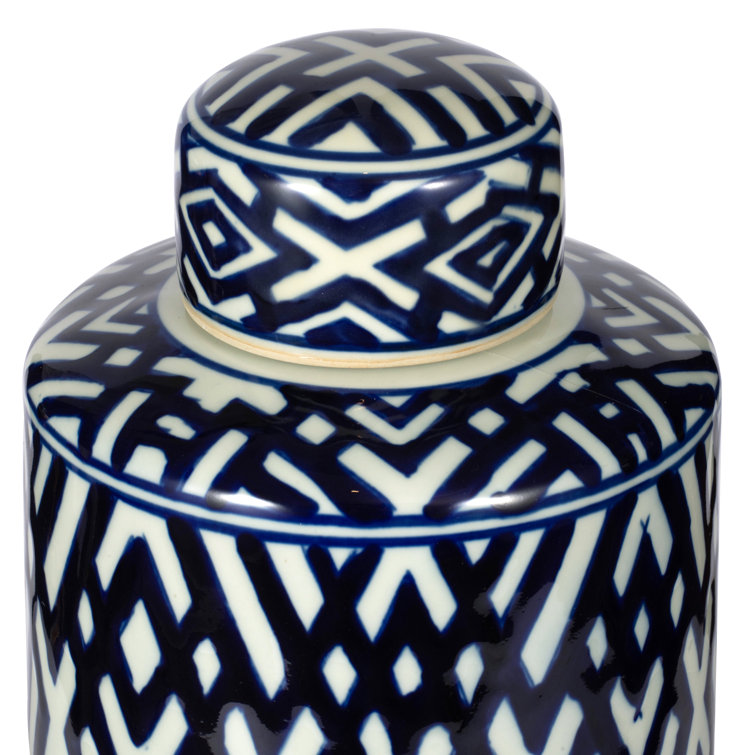 Navy and White Ceramic Novelty Decorative Jar